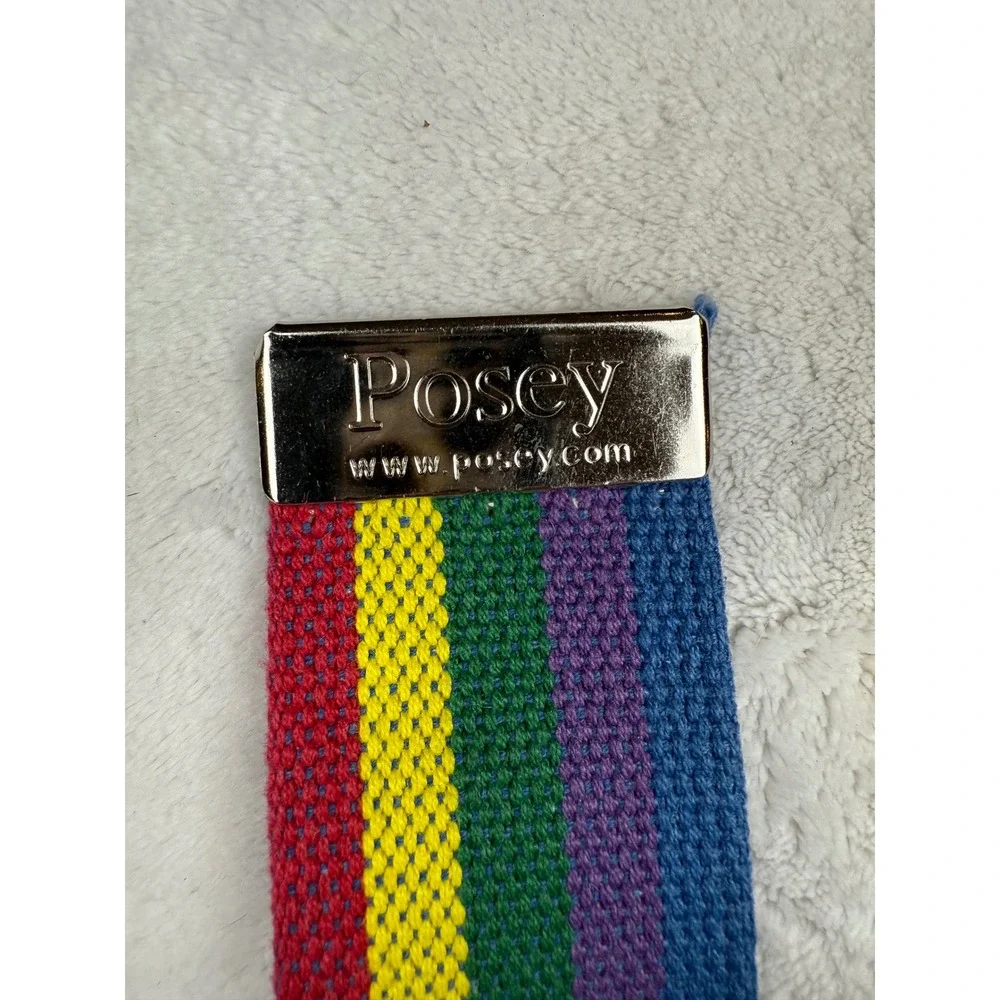 Posey Rainbow Stripe Belt Silver‎ Tone Buckle Colorful Woven Adjustable